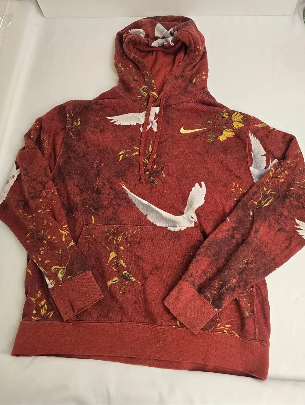 Nike Dove Birds Pullover Hoodie Sweatshirt Size XL Rare Burgundy